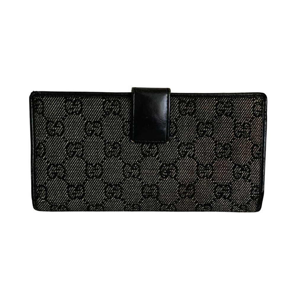 Gucci GG Canvas Leather Long Wallet Black Bifold Snap Flap Women's - Picture 3 of 13